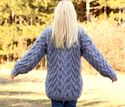1.85KG Hand Knitted Mohair Sweater THICK GRAY Cabl
