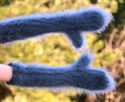 BN Hand knitted mohair long mittens fuzzy bluish G