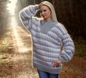 BN Hand Knitted Mohair Sweater Shawl Collar GRAY F