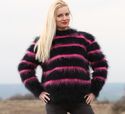 New Hand Knitted Mohair Sweater Fuzzy BLACK PINK H