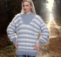BN Hand Knitted Mohair Sweater Shawl Collar GRAY F