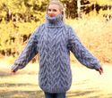 1.85KG Hand Knitted Mohair Sweater THICK GRAY Cabl