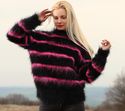 New Hand Knitted Mohair Sweater Fuzzy BLACK PINK H