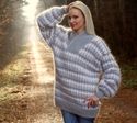 BN Hand Knitted Mohair Sweater Shawl Collar GRAY F