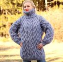 1.85KG Hand Knitted Mohair Sweater THICK GRAY Cabl