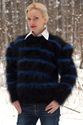 New Hand Knitted Mohair Sweater Fuzzy BLACK BLUE H