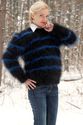 New Hand Knitted Mohair Sweater Fuzzy BLACK BLUE H