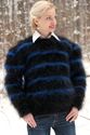 New Hand Knitted Mohair Sweater Fuzzy BLACK BLUE H
