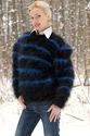 New Hand Knitted Mohair Sweater Fuzzy BLACK BLUE H