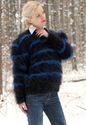 New Hand Knitted Mohair Sweater Fuzzy BLACK BLUE H