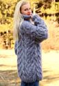 1.85KG Hand Knitted Mohair Sweater THICK GRAY Cabl