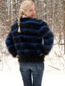 New Hand Knitted Mohair Sweater Fuzzy BLACK BLUE H