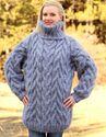 1.85KG Hand Knitted Mohair Sweater THICK GRAY Cabl