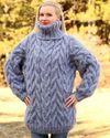 1.85KG Hand Knitted Mohair Sweater THICK GRAY Cabl