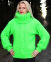 New Hand Knitted Mohair Sweater NEON GREEN Pullove