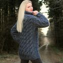 1.8 KG Hand Knitted Mohair Sweater THICK GRAY Cabl