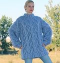 1.6 KG Hand Knitted Mohair Sweater Light Blue Mens