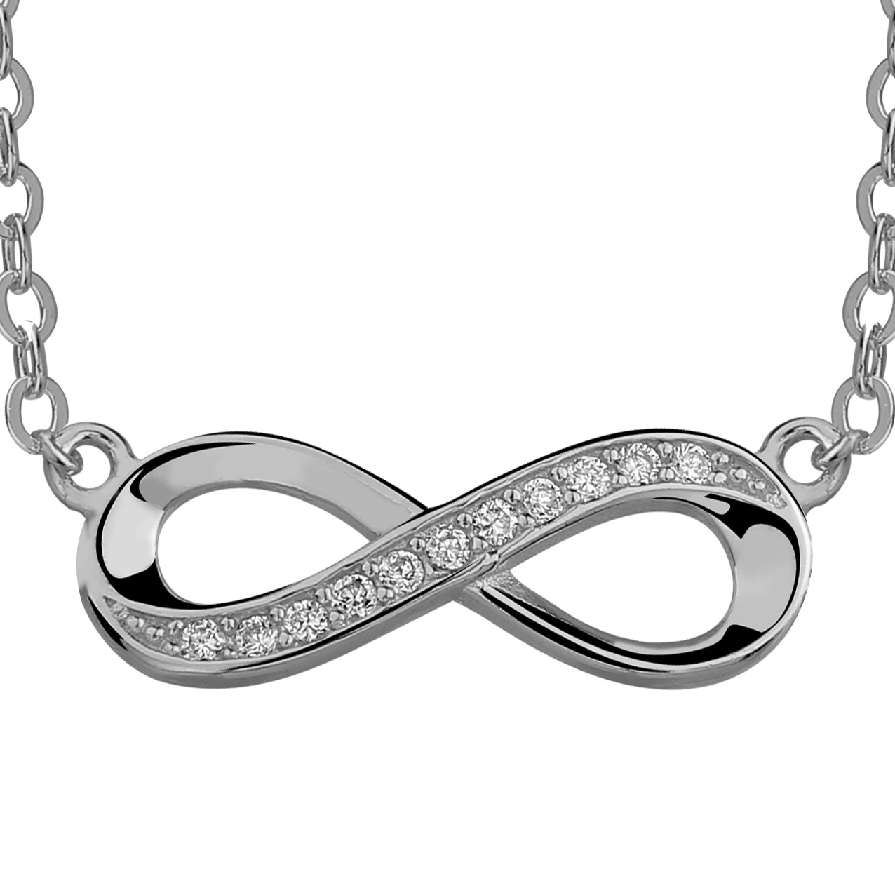 Gift Sterling Silver Rhodium-Plated with CZ Infinity w// 2 in EXT Necklace