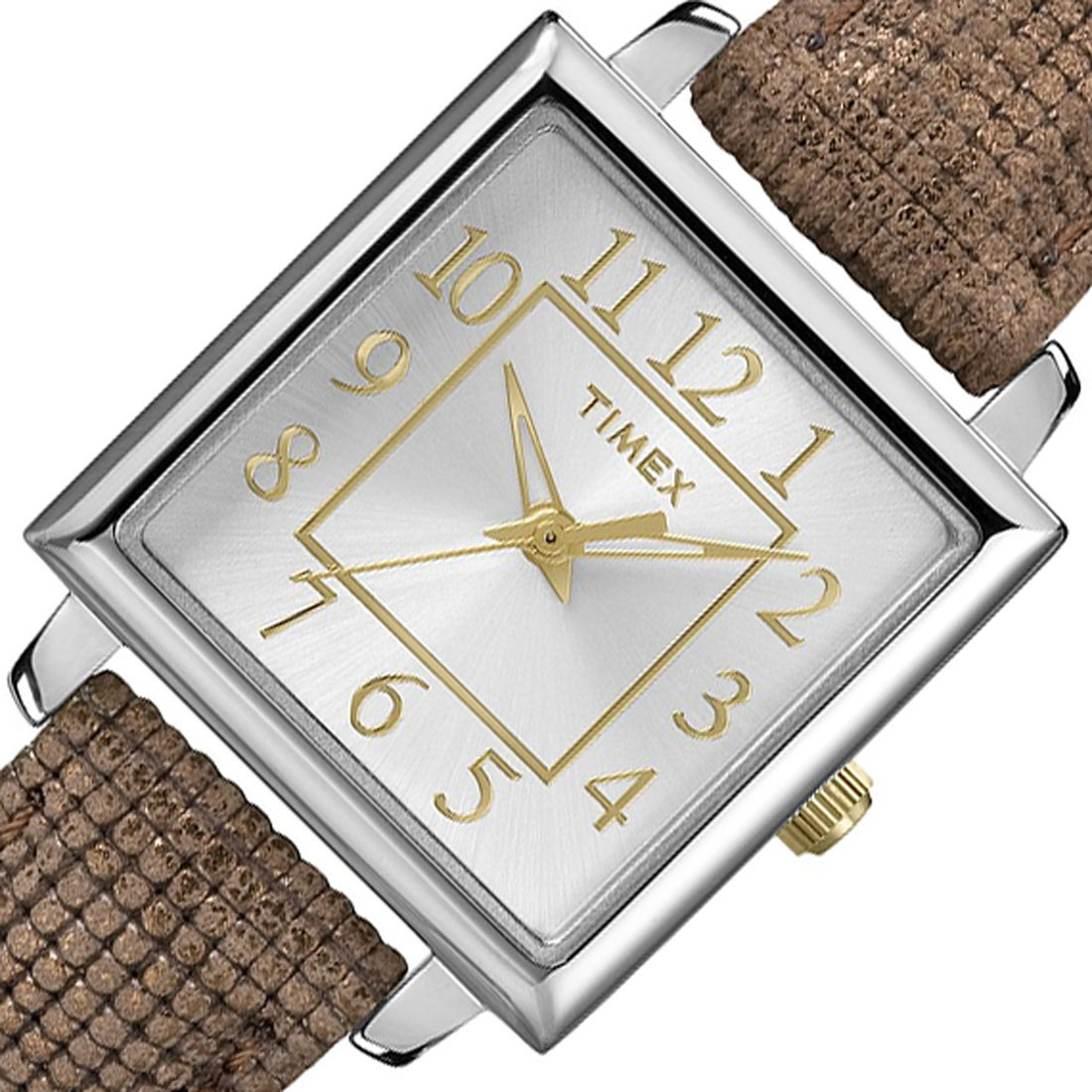 New TIMEX Womens Classics Analog Square Watch Brown Leather Strap