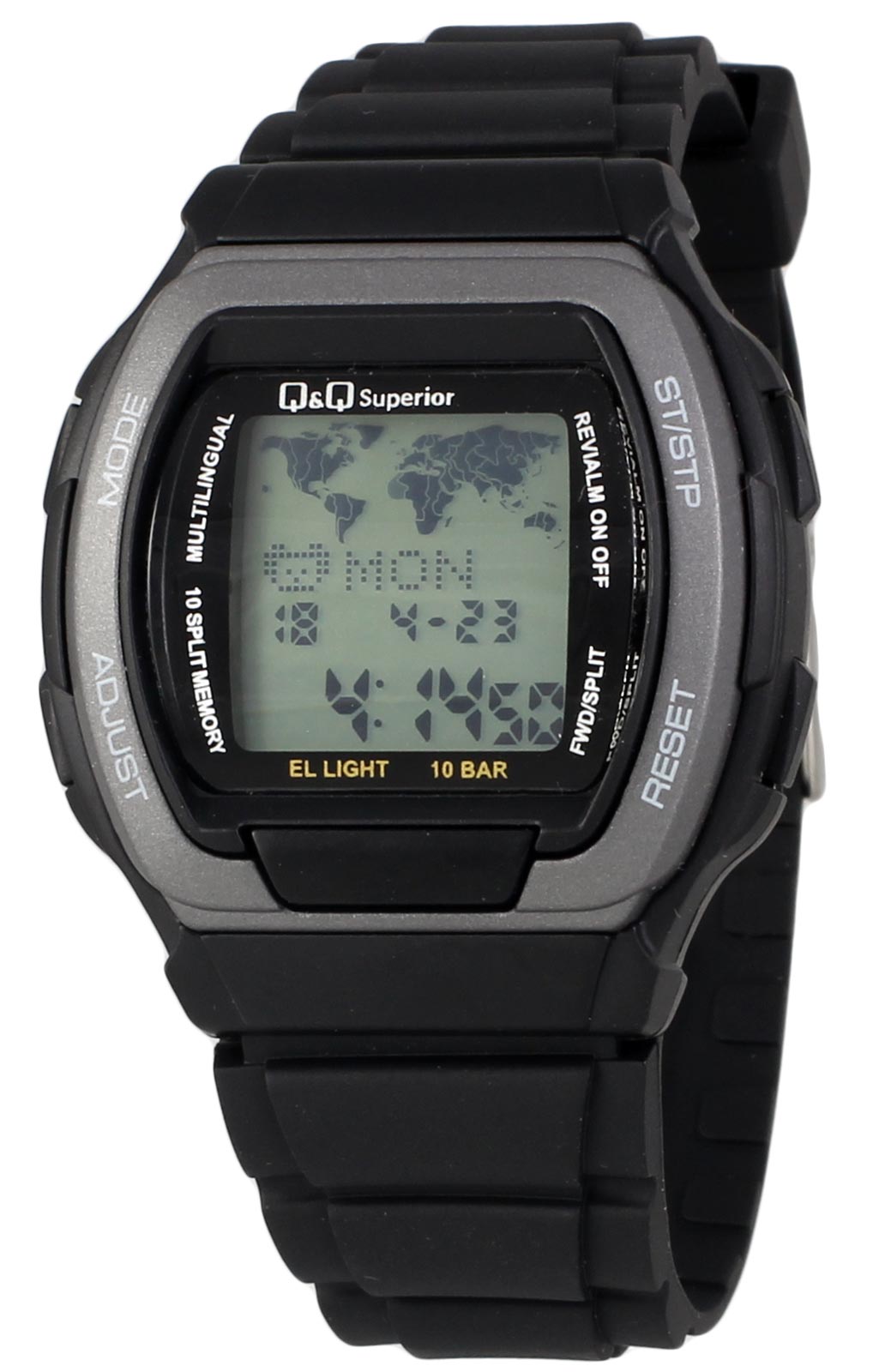 Q&Q by Citizen MMW3P102Y Men's Digital World Time Watch Black Resin