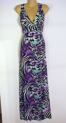 nlevesque : black white purple zebra print maxi v-neck summer dress NEW ...
