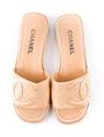 $695 CHANEL BEIGE NUDE CC CAMBON SLIDES SANDALS QU