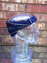 Large Black Navy Blue Stripes Headband Expandable 