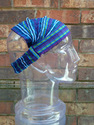 Small Blue Narrow Green Stripes Headband Handwove 
