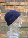 Small Size Short Skull Cap Beanie Solid Blue hand 