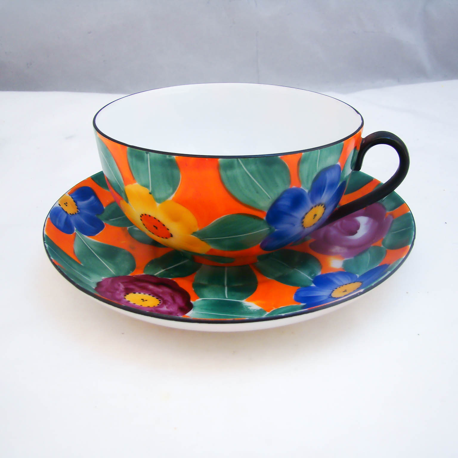 Phoenix China Czechoslovakia Handpainted Moravian Art Cup & Saucer