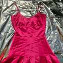 BCBG Red Pink Bright Coral Satin Pleated Puff Trum