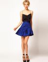 ASOS Ruffle Hem Skirt Shantung Blue Asymmetrical S