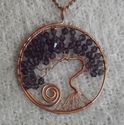 Amethyst Crystal Bonsai Tree Copper Pendant, Ameth