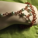Aqua Glass Beads Copper Chainmaille Ring Bracelet