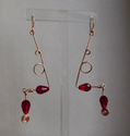 Abstract Dangling Copper Earrings - Siam Red