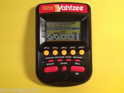 Yahtzee handheld 1995 electronic game Milton Bradley, Famous Gamus