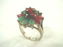 Flower Shape Ruby, Sapphire And Emerald 925 STERLI