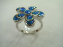 Flower Shape Blue Fire Opal 925 Sterling Silver Ri