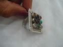 Square Multistones Silver Ring Size 8 Sterling Sil
