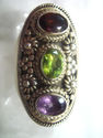  Garnet, Peridot & Amethyst Ring Size 9 Sterling S