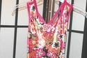  Pink and green flowered Velvet leotard w/ crisscr