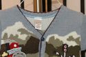 Cardigan sweater embroidered locomotive train scen