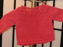 Coral cardigan w/ hand crocheted lace neckline -  