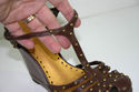 BCBGirls Brown leather platform wedge shoe w/ bras