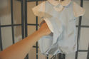  Petit Ami white & blue check romper white built-i