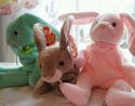 Ty Beanie Babies 3 Easter bunnies Pink green & bro