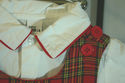 Baby UR It red tartan plaid Shortall appliquéd ai