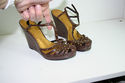 BCBGirls Brown leather platform wedge shoe w/ bras