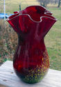 Vintage Ruby Red Art Glass, Hand Blown Vase, 7.5" 