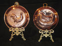Vintage Pair of Solid Copper Hanging Rooster, Hen,